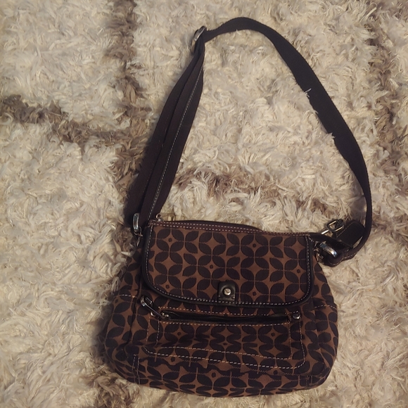 FOSSILvintage y2k Canvas Pattern mayxjing 2pc Tan Black Crossbody Bag + Coin